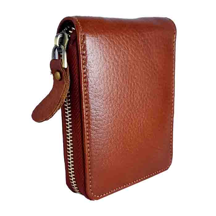 عکس اصلی کیف پول قهوه ای چرم مدل زیپ دار